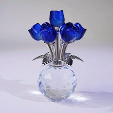 七頭水晶玫瑰花永生花擺件, 藍色