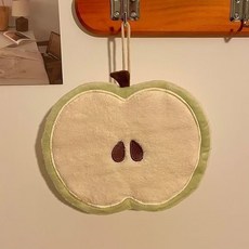 【Sunday】ins風卡通衛生間蘋果手巾掛式廚房珊瑚可愛抹布手帕吸水加厚毛巾擦手巾掛式超強吸水加厚柔軟毛巾不掉毛, 1個, 青蘋果