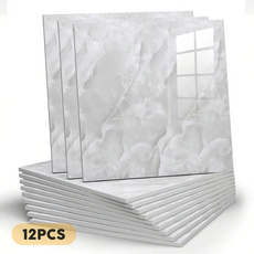 Flyaiku 주방 욕실 타일 시트지 인조 대리석 포인트 벽지 셀프 시공 30*30, 12개, 그레이 대리석