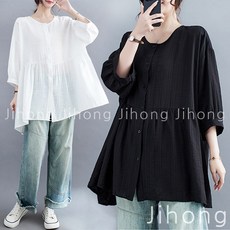 지홍 여름 빅사이즈 셔링 롱블라우스 오버핏 88 99 XXXL 아주 큰 여름