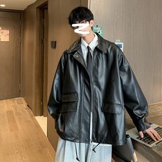 【痞帥機車風】皮夾克 男士外套 機車外套 皮衣 夾克 寬鬆大碼 PU皮 黑色 設計感潮流 秋季新款 痞帥ins風