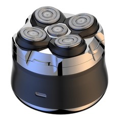 電動剃須刀頭 光頭理髮器 充電刮鬍刀, 黑槍色五頭, 1個, 升級版磁級標配