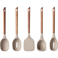 Cuisinart AcaciaFusion 5개 세트 공구 - 민트, 1세트, Tan, 국자, 파스타 서빙 스푼, 홈이 있는 숟가락, 고체 숟