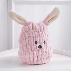 兒童速乾浴帽 卡通包頭巾, 兔耳款【粉色】1個裝,21*32.5cm, 1個
