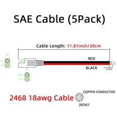SAE 전원 자동차 연장 케이블 SAE 커넥터 케이블 빠른 분리 연장 케이블 18AWG 30cm 2 핀 5 개, 한개옵션0