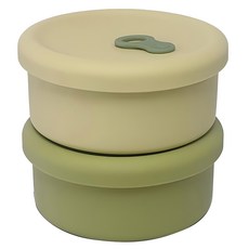 PAMIRE 帕米爾 矽膠蒸氣孔圓形密封保鮮盒組, 1組, 橄欖綠 250ml+萊姆綠 250ml