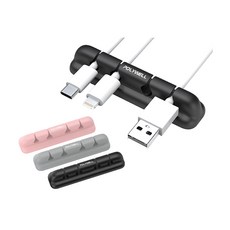 POLYWELL 矽膠集線器 桌上型理線器 4孔 3M背膠 適用7mm以下線材, 1個, POLYWELL 桌面理線器-黑色