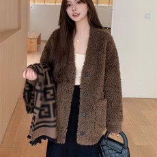 rigiu 여성 겨울 루즈핏 양털 덤블 뽀글이 가디건 후리스 점퍼 자켓 510482호 9K3W1M