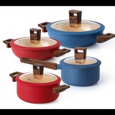 라면 전골 인덕션 냄비 알루미늄 세라믹 코팅 양수 편수 IH 냄비 4종 세트, 나리히라 16레드+20레드+24블루+28블루