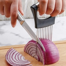 1pc 스테인레스 스틸 양파 슬라이서 홀더 다목적 고기 Tenderizers 야채 감자 토마토 레몬 절단 도구 전체 그립 하, 검정색
