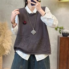 TKX 여성 봄 가을 니트 조끼 캐주얼 루즈핏 레이어드 베스트탑 데일리룩 빅사이즈