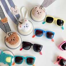 어린이 접이식 원형 자외선 차단 선글라스 휴대용 케이스 포함 여름 야외 활동