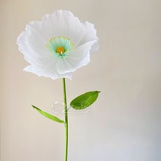 대형 인테리어 종이꽃 DIY 세트 50cm 양귀비 꽃 장식용 크레이프 페이퍼 공예 패키지, 화이트(밝은꽃 중앙 잎포함)