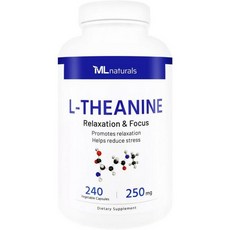 ML Naturals L- Theanine 250 mg High Dodage 240 Vegetable Capsules 8 Months Supply . Promotes Relax, 1개