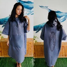 SURF POINT 連帽毛巾衣 沙灘浴巾斗篷 吸水速乾, 1個, 口袋-灰色衝浪