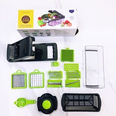 DFMEI 小型切菜神器多功能切菜器廚房切絲神器刨絲器切片機土豆絲擦絲板, 1個, 14件套切菜器【勺形+11刀】:如圖