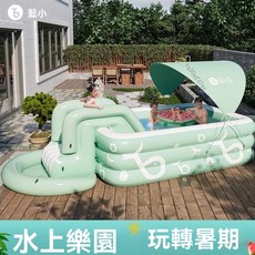 充氣遊泳池 家用兒童水上樂園 加厚環保大型戶外家庭遊泳圈玩具, 1個, 電動充氣【贈全套禮包】,1.5米三層加厚泳池