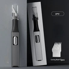 펜모양의 DIY 알루미늄 손잡이 조각 칼에는 스스로 교체할 수 있는 말굽 아트 블레이드 5개가 함께 제공됩, 02 grey, 1