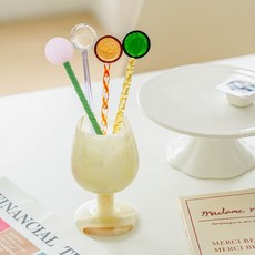 티 요거트 아이스크림 시리얼 스푼 유리 머들러 스틱, 그린