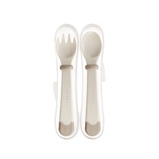 小獅王辛巴美味曲奇吸盤碗兒童叉匙組軟糖湯匙組，寶寶學習餐具，安全材質，趣味造型，多色可選, 1個, SW3482兒童叉匙組-杏色