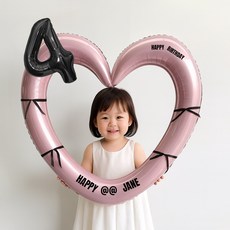 해피제이니 블랙 숫자 하트프레임 풍선 생일파티용품세트(프리레터링 시트지 포함) 포토존, 1세트, 4 핑크하트