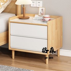 【格森】全實木床頭櫃 北歐橡膠木臥室床邊櫃 小型簡易儲物櫃, 原木+白色【雙抽櫃】（加厚全實木）,旗艦款35*35*50【實木面】, 1個