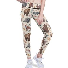 ViseSUN 선캡ny ANIMAL 애니멀 Racoon 여우 다람쥐 레깅스 여성용 하이 웨이스트 복부 컨트롤 운동 요가 팬츠 블랙. S