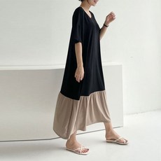 아이티 배색셔링원피스 임산부원피스 빅사이즈 여름 롱원피스 159611