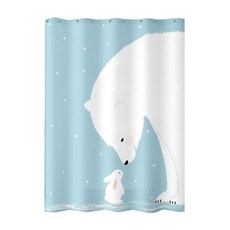 喵到寶 無印風防水浴簾180*180CM(浴簾/拉簾/隔間簾/防水浴簾), 白熊兔子, 1個