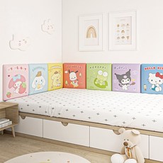 신제품 산리오 소프트 쿠션 충돌 방지 벽 스티커 다다미 전용 맞춤 제작 벽 가드 침대 옆 아동 만화 침대 머리맡, 1개, 쿠로미-15