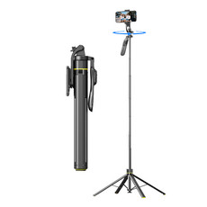 自拍桿三腳架 藍牙遙控 伸縮桿 多角度旋轉 輕巧便攜 手機支架, 黑色, 1個, TT19