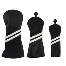 Scott Edward 3피스 골프 클럽 커버 PU 헤드커버 프로텍터 핏 웰 드라이버 및 페어웨이 우드 대부분의 클럽에 적합 블랙 113814, 블랙 화이트 스트라이프