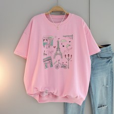 달콩 여성 빅사이즈 여름반팔 파리지앵오버핏반팔맨투맨