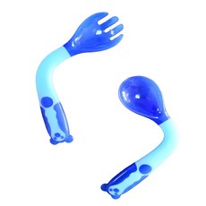 寶寶學習湯叉組 彎曲手柄 溫度變色 兒童輔食餐具, 藍色-(可扭可溫感), 1個, 學習餐具組