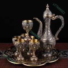 高檔青銅款酒具套裝 仿古白酒杯子分酒壺 家用客廳歐式酒具送禮新款, 1個, 青銅款皮紋酒具8件套