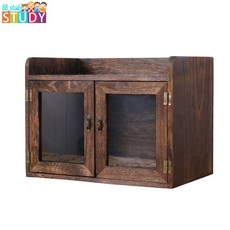 實木桌面收納盒防塵茶杯茶壺架化妝品收納櫃擺飾展示櫃小書架開門, 燒桐木 NJ-04重燒