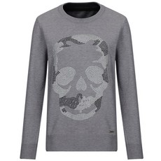 女士高爾夫上衣針織厚料圓形骷髏頭骨珠寶長袖