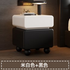 意式輕奢懸浮實木床頭櫃 創意水晶球帶燈臥室床邊櫃, A17實木烤漆白色+黑色
