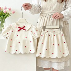 女童韓版愛心印花套裝新款女寶寶娃娃領小衫半裙洋氣甜美兩件套潮