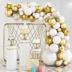 행사 이벤트풍선 별 파티풍선 손펌프 세트 화이트골드+그릿커머스Shop, 빠른배송