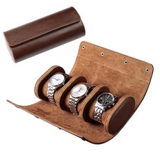 Rudmox Watch Travel Case Luxury Leather Roll 3 Slot Organizer Box for Man and Woman Jewelry Stor