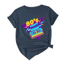 빈티지 80년대 셔츠 레트로 80년대 파티 테이프 라이트닝 프린트 티셔츠 여성용 색상 B XL 404953