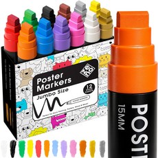 점보 아크릴 페인트 마커 - 12가지 선명한 색상 3-in-1 15mm 끌 팁 바위 나무 유리 천 DIY 공예용 방수 포스터 예술가 및 용 두꺼운, 페인트 마커펜 공예용 마카 유성 매직 제노 점보 아크릴