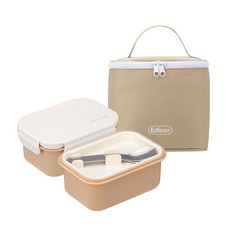 에디슨 하나로 스텐 도시락 2p + 가방 세트, 베이지, 1세트