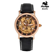 佛朗明哥 Flungo F12220 鏤空真鑽機械錶，總裁指定款，真皮錶帶，展現非凡品味