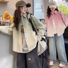 賣場優選新款可愛童裝女童外套女童長袖襯衫春秋季新款11嵗12女孩13時髦上衣15吊染漸變色薄外套