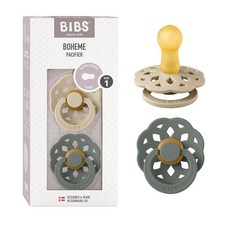 BIBS 젖꼭지 - Boheme 컬렉션 | BPA 프리 원형 젖꼭지 | 천연 고무 라텍스 | 덴마크산 | 아이보리/세이지 컬러 프리미엄 수더 2개 세트 | 사이즈 0-6개월, Size 1 | 0+ Month, 바닐라 / 파인