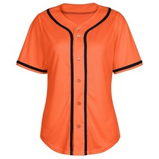 여성용 야구 저지 셔츠 버튼 다운 블랭크 소프트볼 반소매 힙합 액티브 힙스터 셔츠 01 핑크, Small, 주황색
