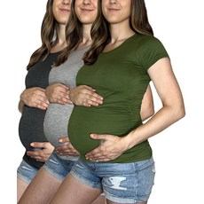 [ 1111988 ] 미스 여성용 3팩 임산부 반소매 셔츠 주름 잡힌 옆면 아늑한 상의 콤보 D