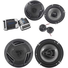 록빌 RV65.2C 번들 6.5인치 750와트 피크 140와트 RMS 컴포넌트 차량용 스피커 세트 4옴 RV6.3A 3웨이 동축 2개, 록빌 RV65.2C 번들 6.5인치 750와트 피크 1